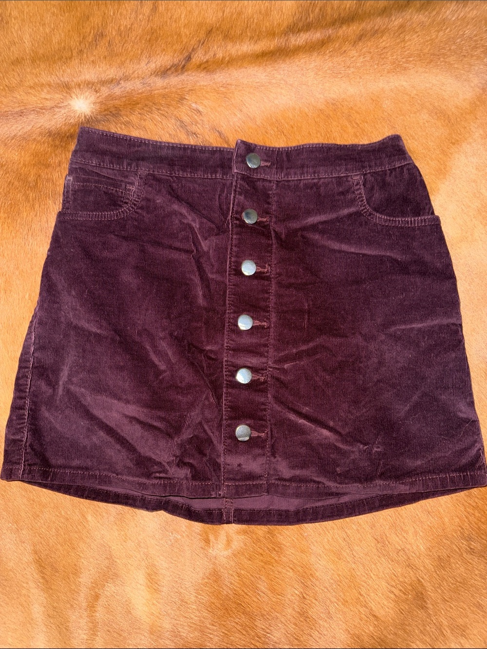 Express Burgundy Corduroy Button-Front Mini Skirt